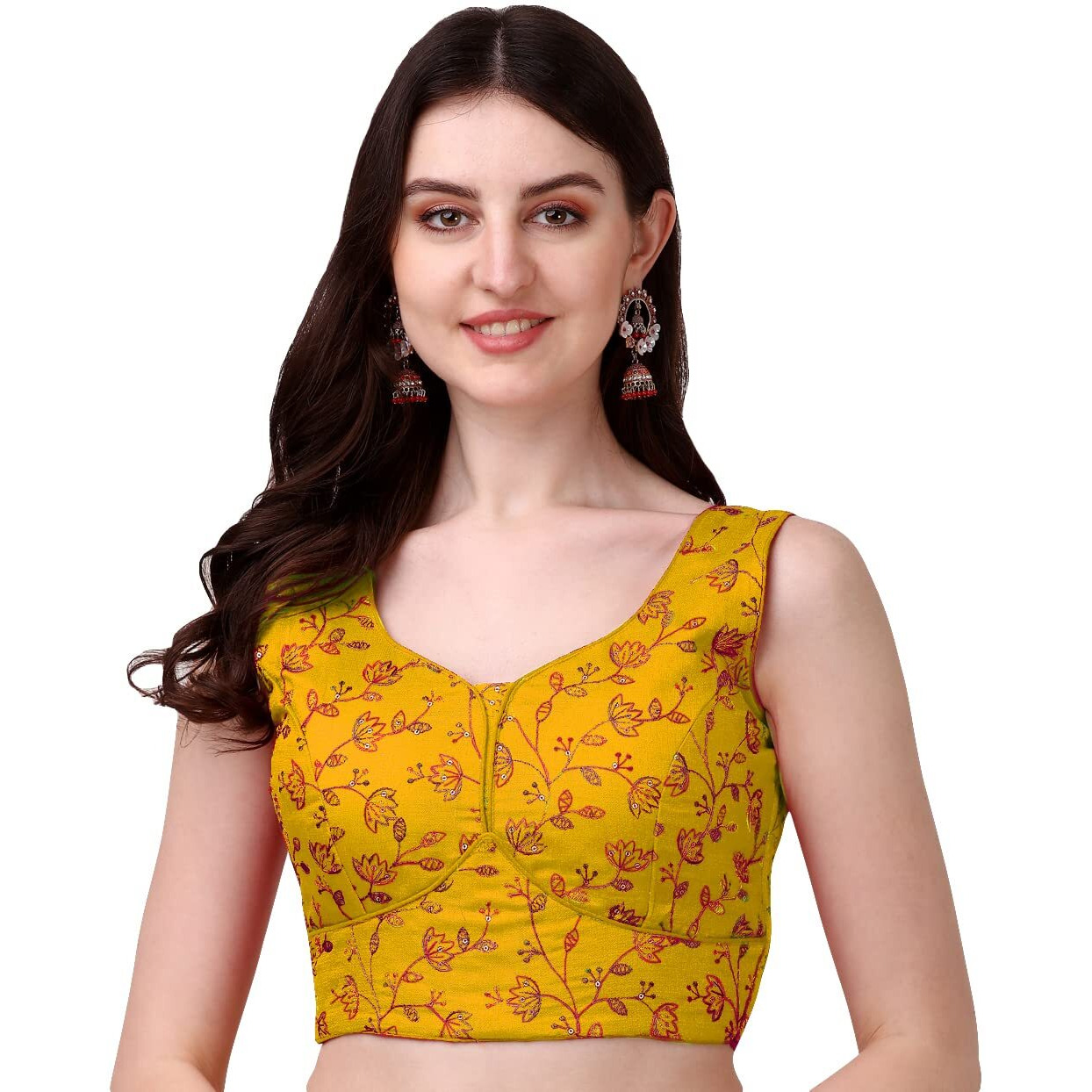 Pujia Mills Womens Sweetheart Neck Sleeveless Saree Blouse(Pihu) (Yellow, 38)