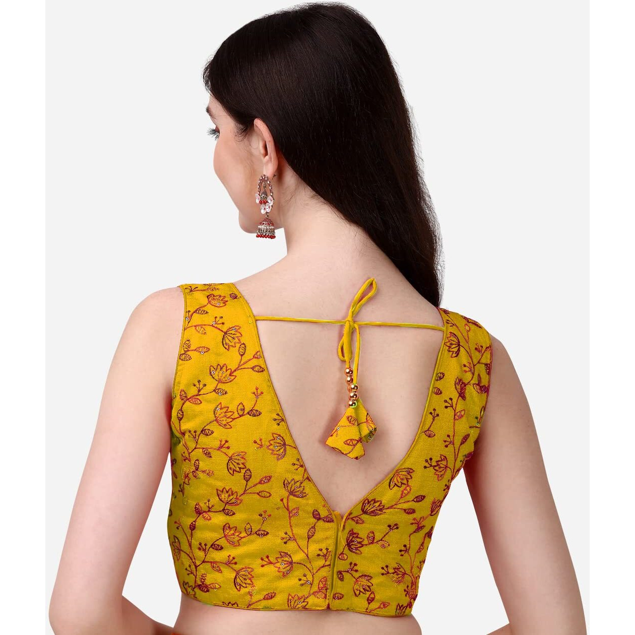 Pujia Mills Womens Sweetheart Neck Sleeveless Saree Blouse(Pihu) (Yellow, 38)