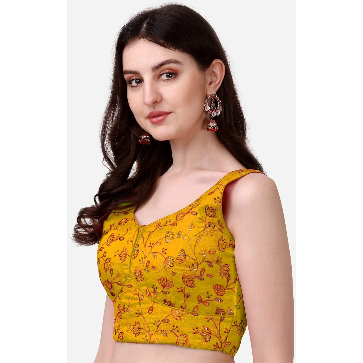 Pujia Mills Womens Sweetheart Neck Sleeveless Saree Blouse(Pihu) (Yellow, 38)