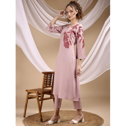 Womanista Women's Viscose Rayon Solid Regular Set (Co-Ords_9169_Dusty Pink