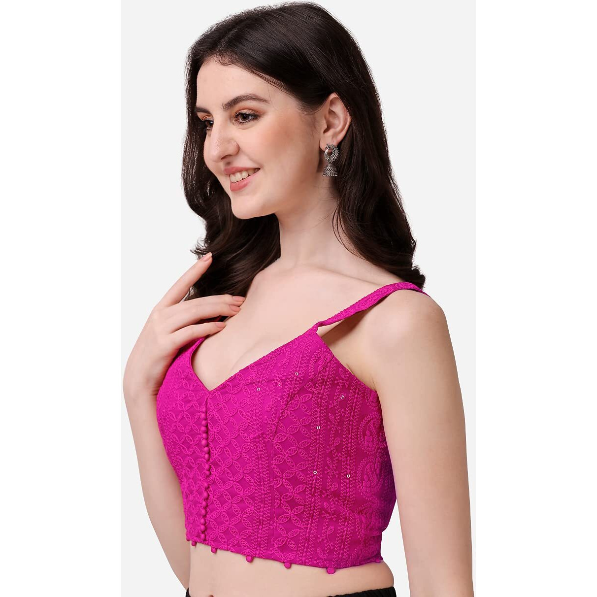 Pujia Mills Women's Embroidery Sleeveless Blouse (Lakhnavi 4_Dark Pink_38)