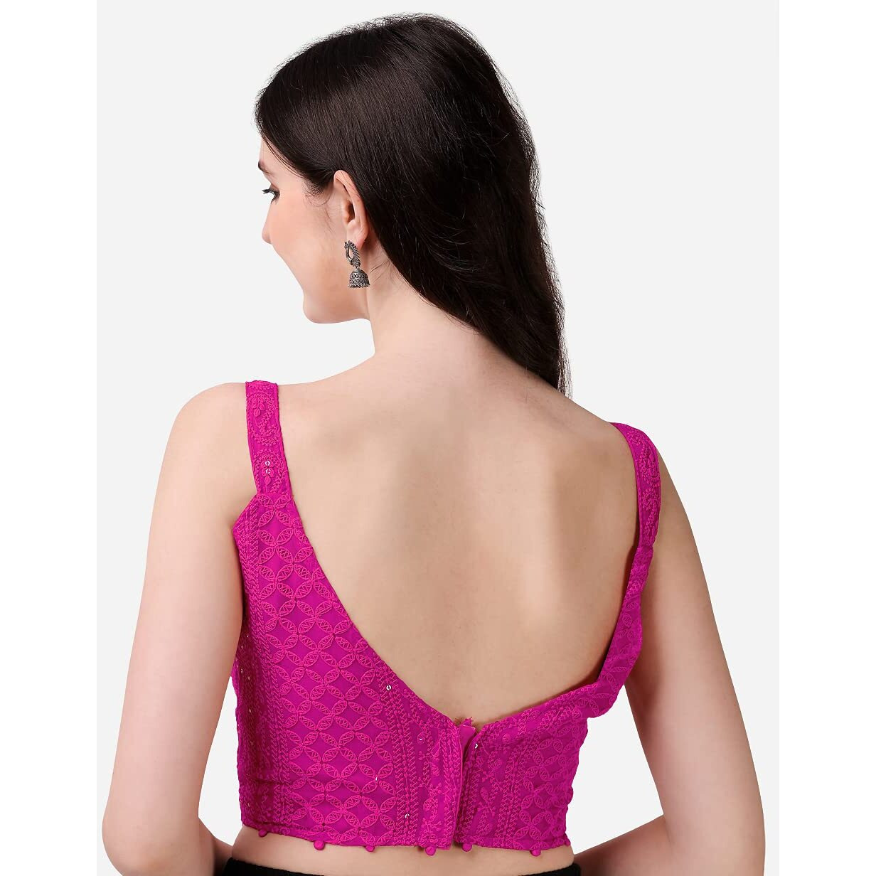 Pujia Mills Women's Embroidery Sleeveless Blouse (Lakhnavi 4_Dark Pink_38)