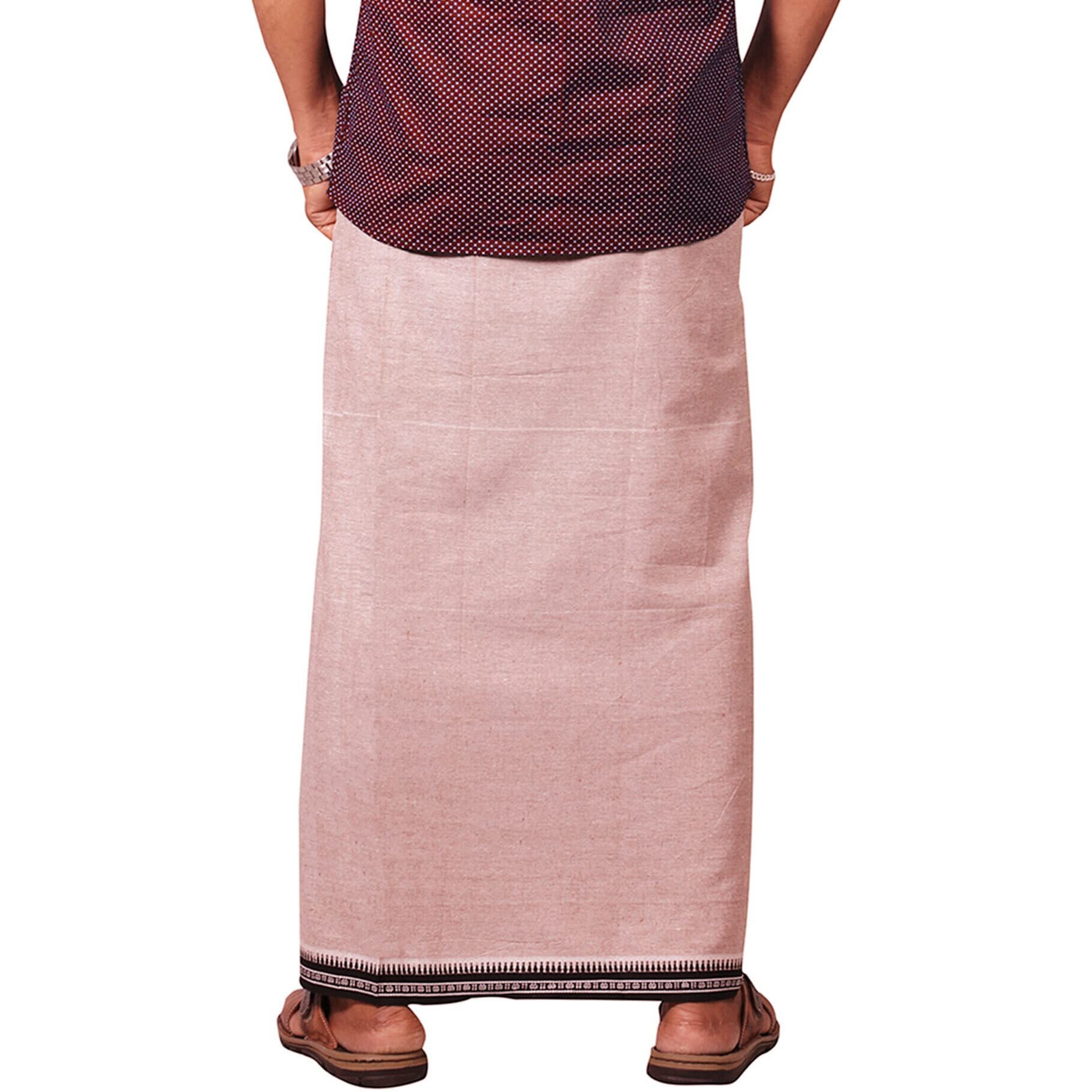 Prakasam Cotton Mens Kerala Thalapathi Border 2Way Pocket (Right &Left Side) Flexi Size (Adjustable) Colour Dhoti With 2 Side Pocket (Large, Sandal)
