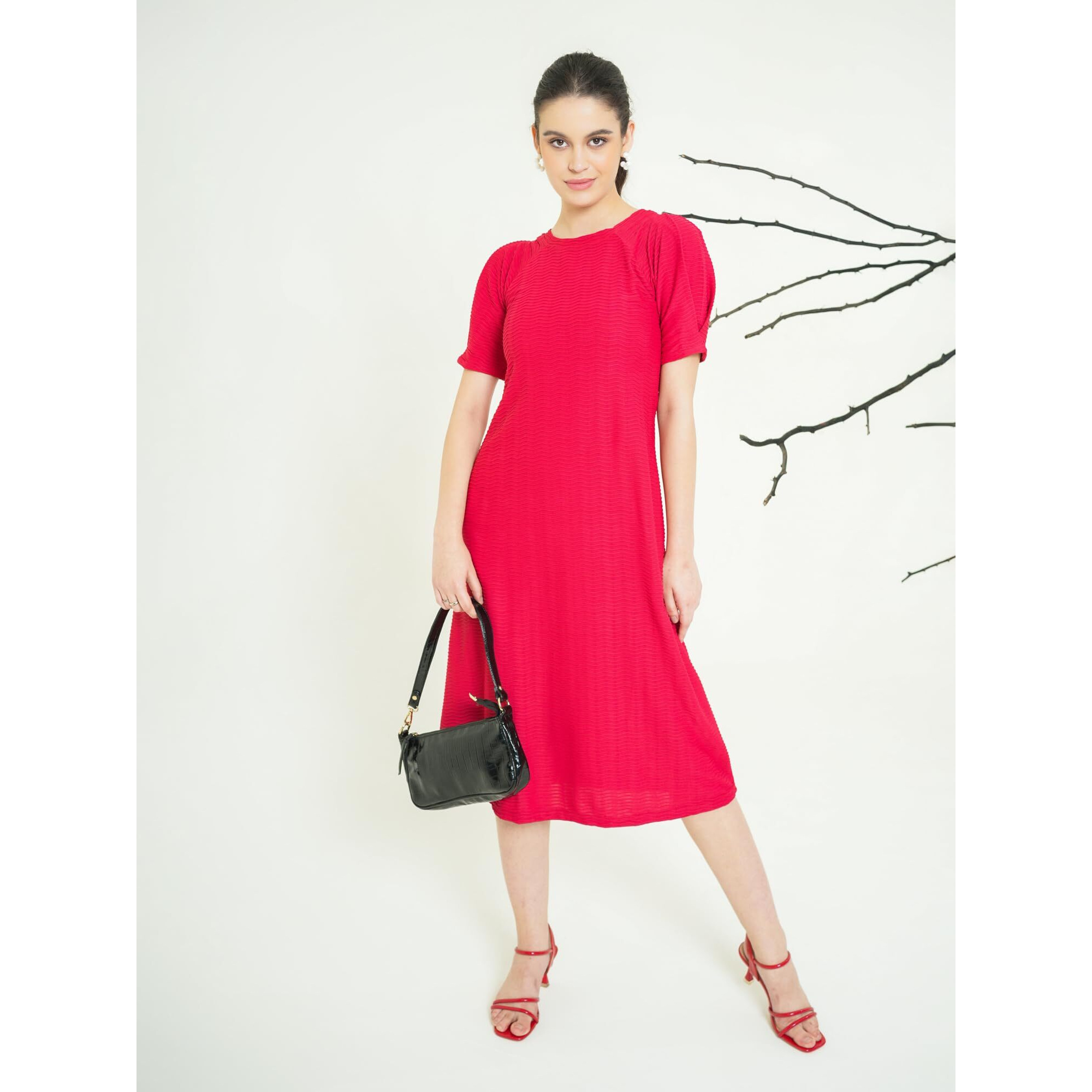 Purvaja Womens A-Line Below Knee Length Dress (Yuvi-011-013) (In, Alpha, S, Red)