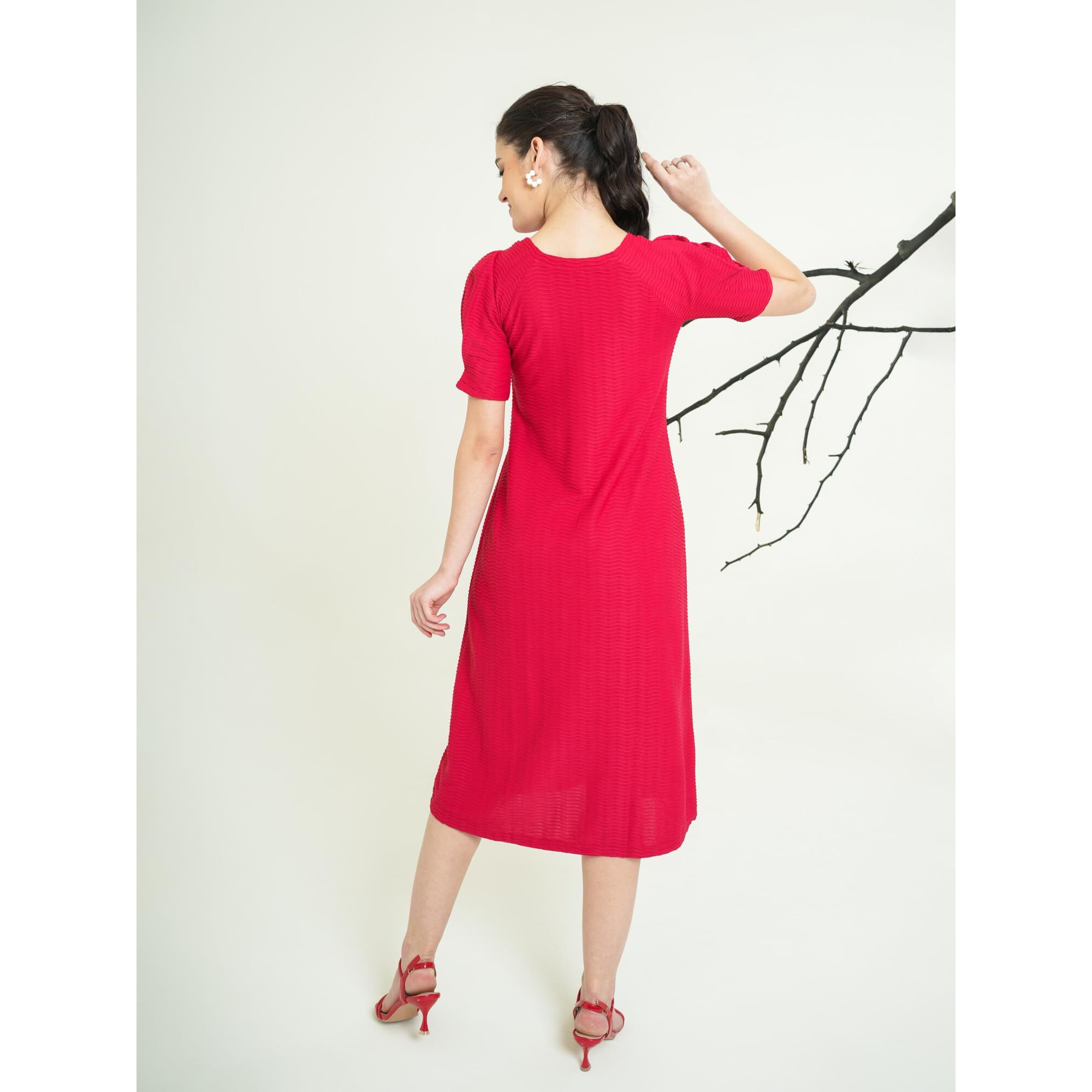 Purvaja Womens A-Line Below Knee Length Dress (Yuvi-011-013) (In, Alpha, S, Red)