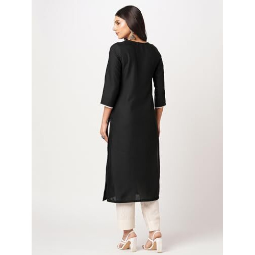 Sanisa Women's Cotton Blend Chikankari Embroidery Straight Kurti (476K10047N-Xxl_Black)