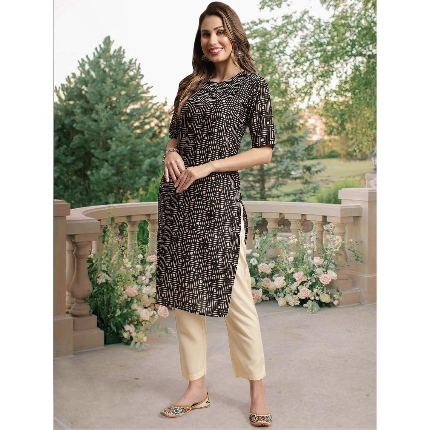 Tee Projekt Crepe Printed Kurti & Pant Set For Women Ethnic Wear Casual Wear Kurta Set