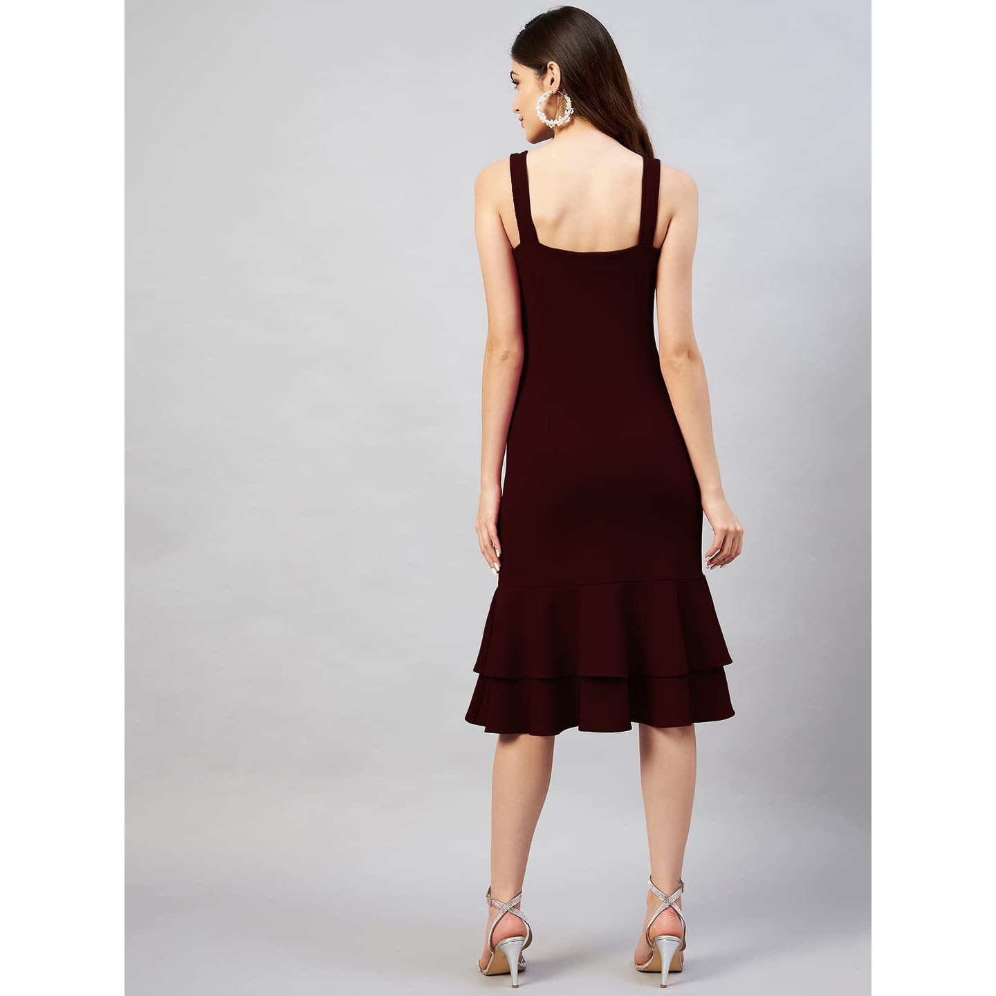Rare Women Casual Wine Colour Midi Solid Dress