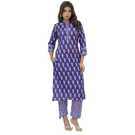 Yashika Regular Printed Cotton Blend Straight Kurta Pant Set-Elegant Ethnic Wear Ensemble Modern Women, Perfect For Any Occasion (Az-Ys-P5-Ks2115-Xxl_Violet