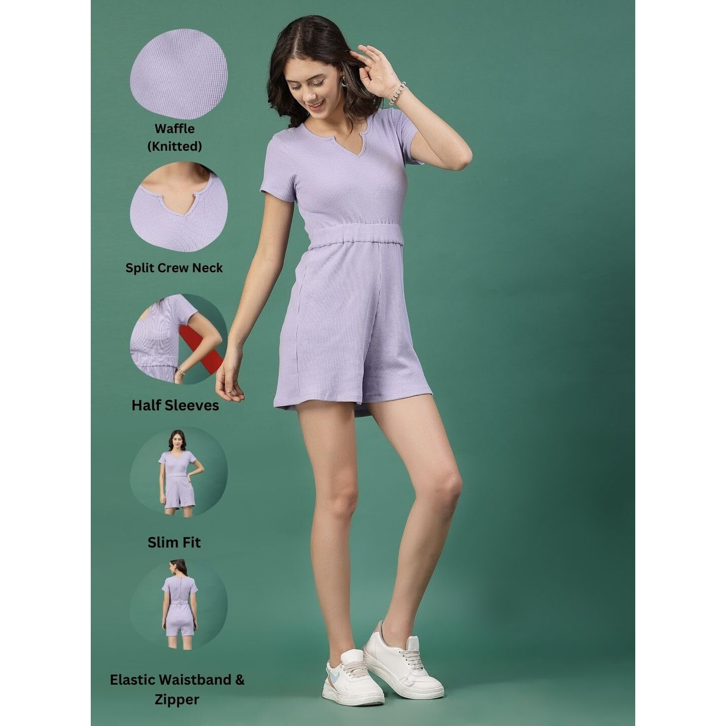 Rigo Waffle Playsuit Above The Knee Jumpsuit For Women (Wjd308-1021_Light Purple