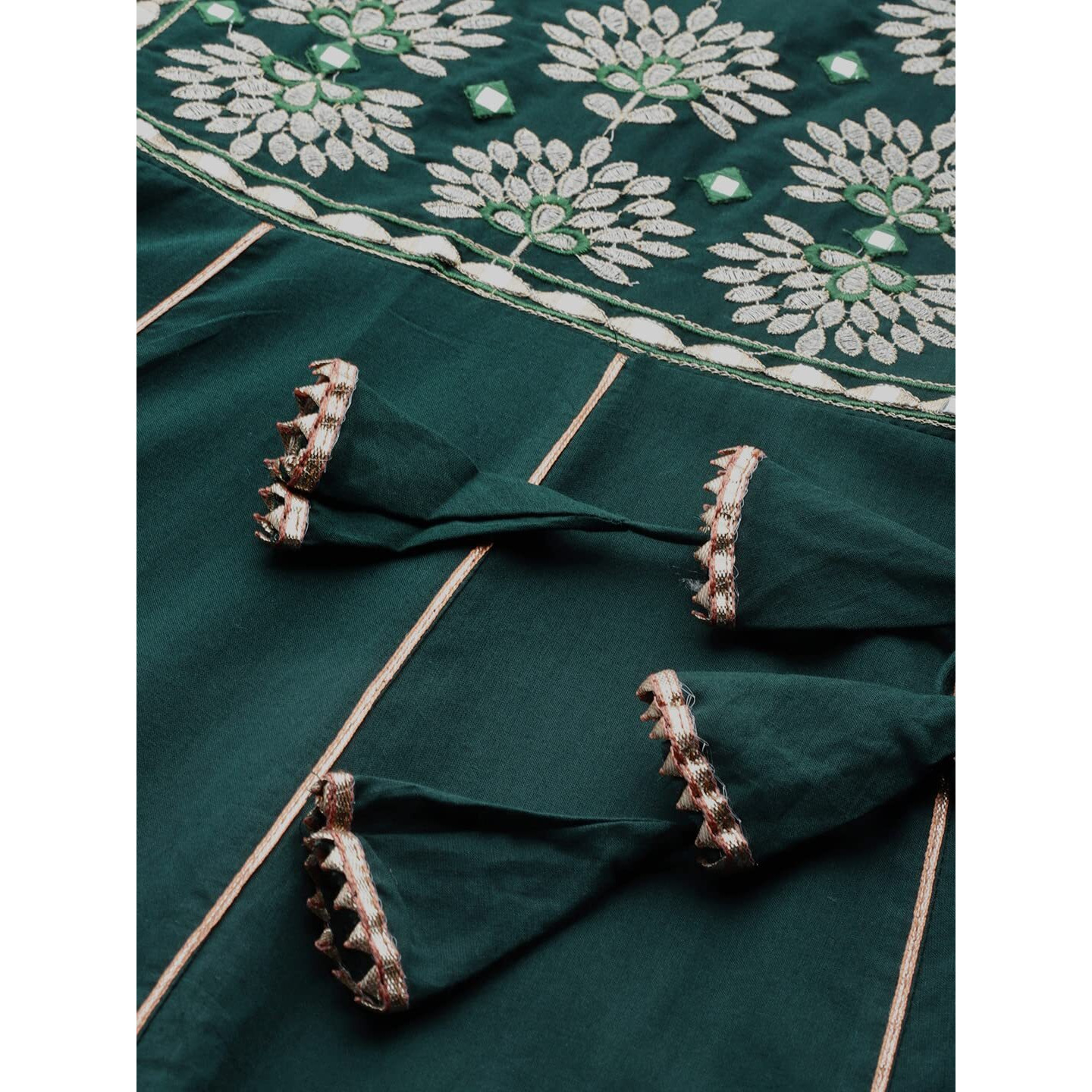 Anubhutee Women's Cotton Green Yoke Embroidered Ethnic Dress