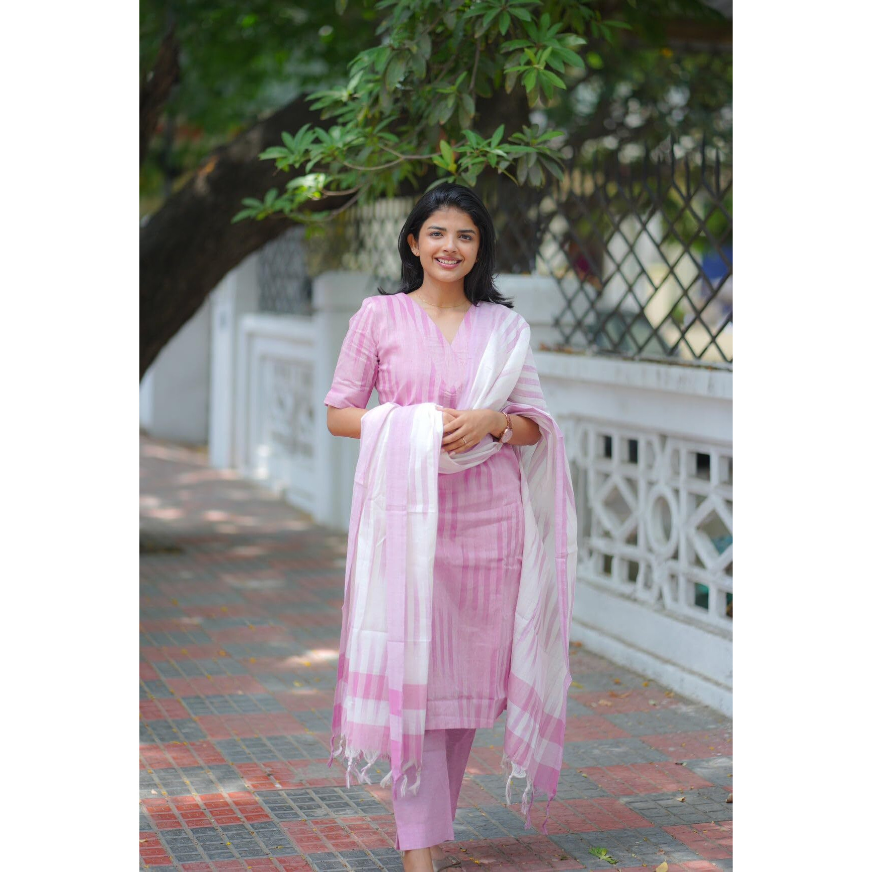 Anni Designer Women's Rayon Viscose Printed Straight Kurta With Pant & Dupatta (Aric Pink_Xl_Pink_X-Large)