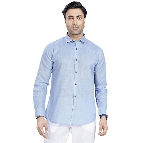 Divisive Men's Poly Linen Regular Fit Shirt (Dst103_Xl_Sky)