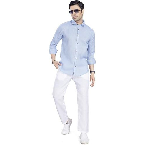 Divisive Men's Poly Linen Regular Fit Shirt (Dst103_Xl_Sky)
