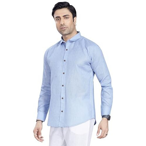 Divisive Men's Poly Linen Regular Fit Shirt (Dst103_Xl_Sky)