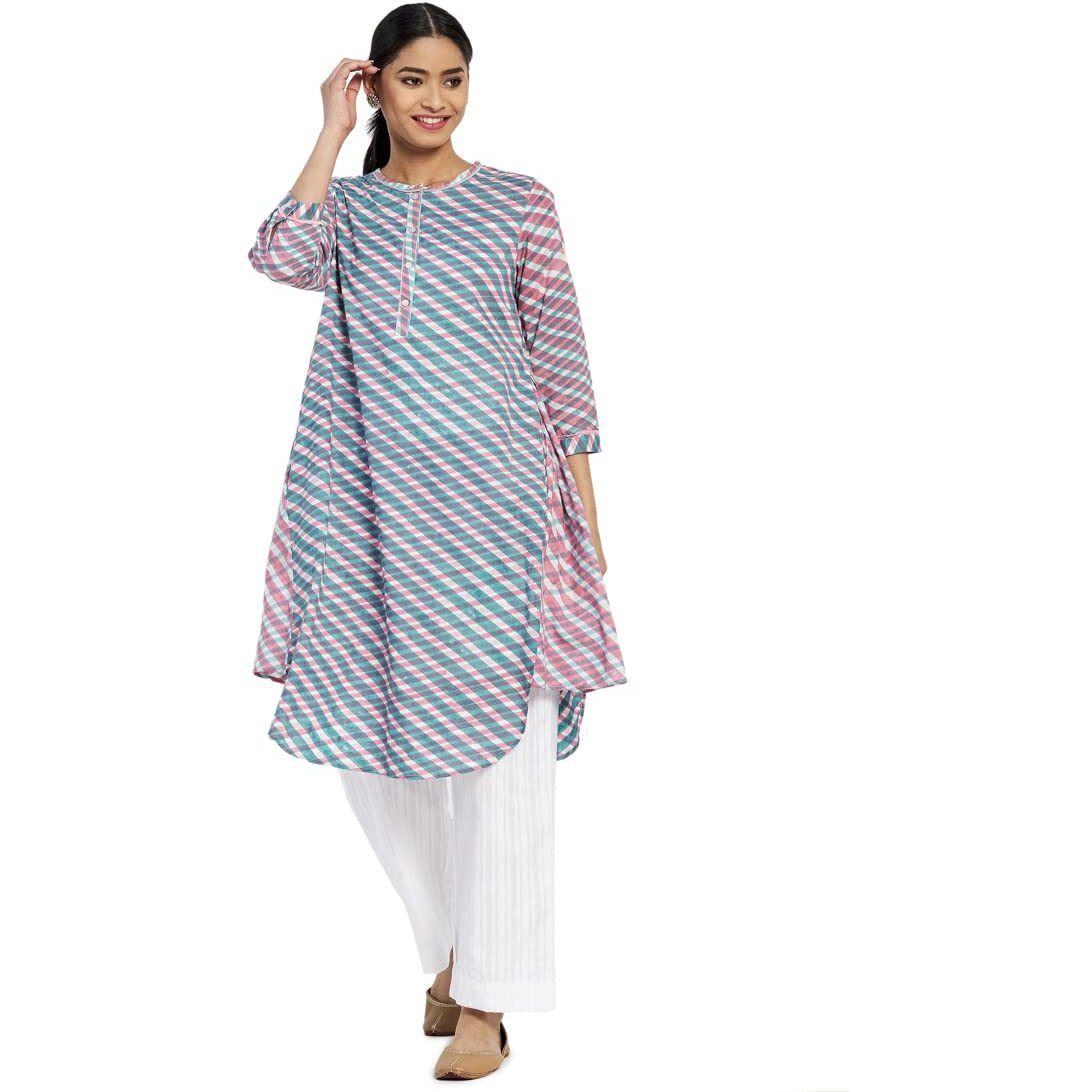 Fabindia Women Block Printed Cotton Knee Length Kurta Hand_S Multicolour