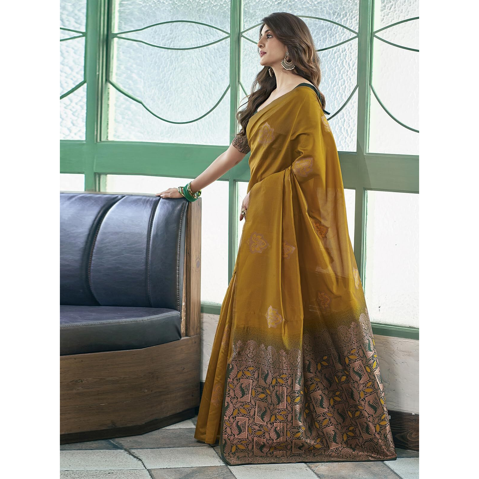 Satrani Women's Banarasi Silk Jacquard Saree With Unstitched Blouse Piece (3696S107N_Turmeric)