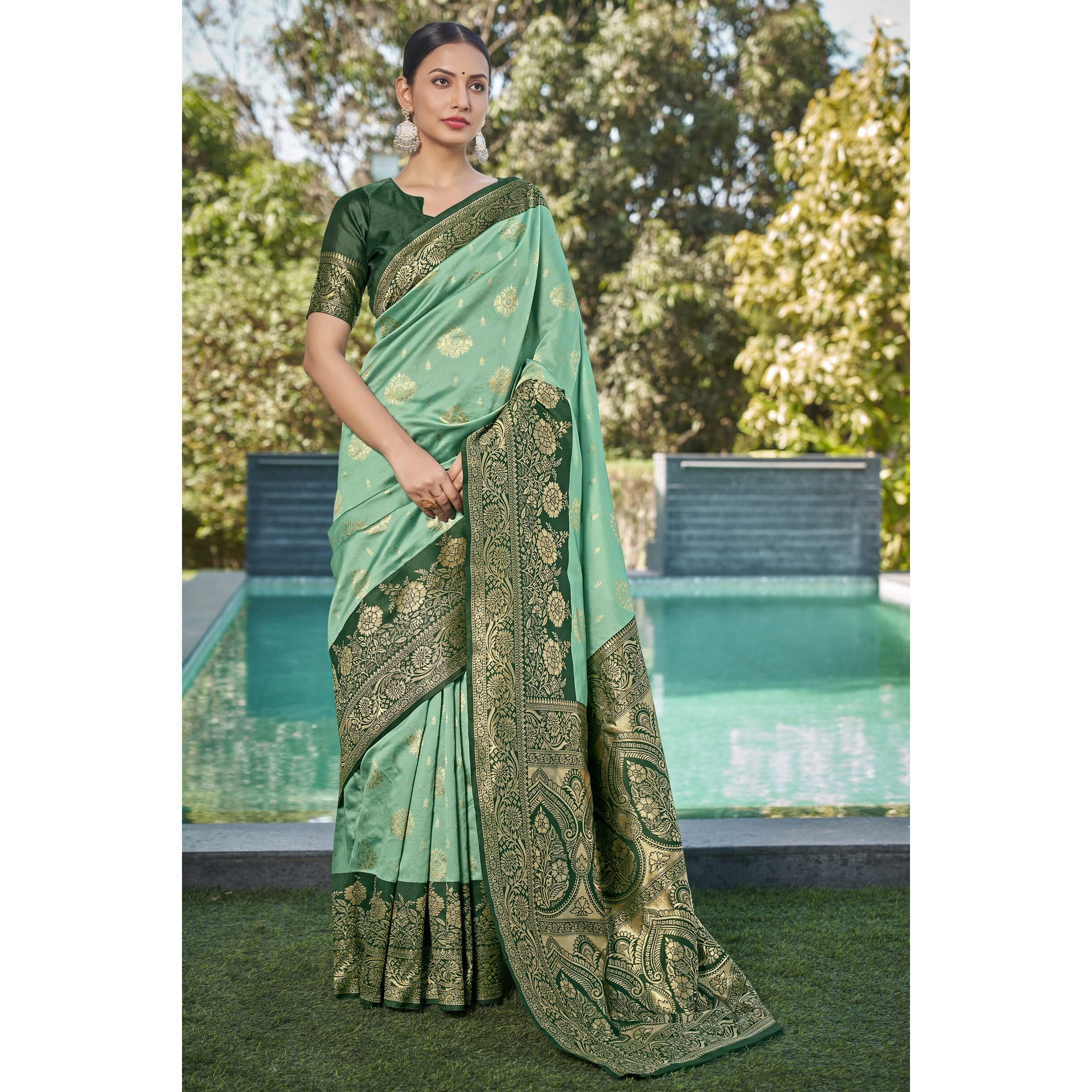 Glory Sarees Womens Banarasi Silk Saree With Blouse Piece (Rich_Silk101_Pastelgreen)