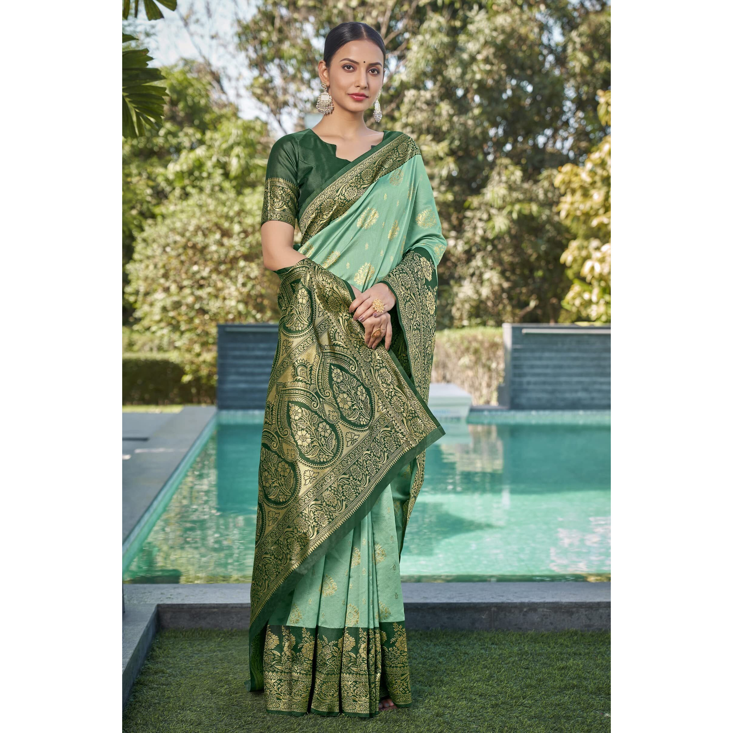 Glory Sarees Womens Banarasi Silk Saree With Blouse Piece (Rich_Silk101_Pastelgreen)