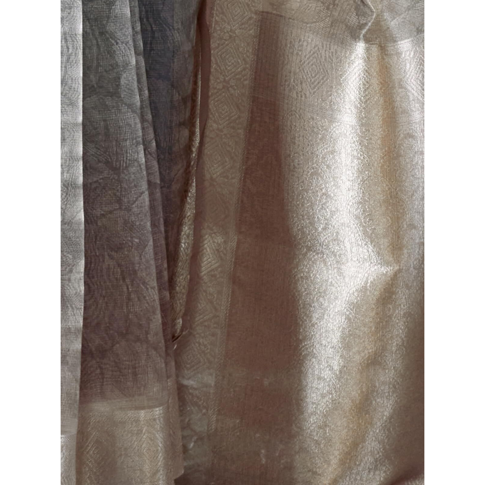 Satrani Women's Organza Floral Printed Banarasi Jacquard Saree With Unstitched Blouse Piece (3777S104N_Beige & Moss Green & Lavender)