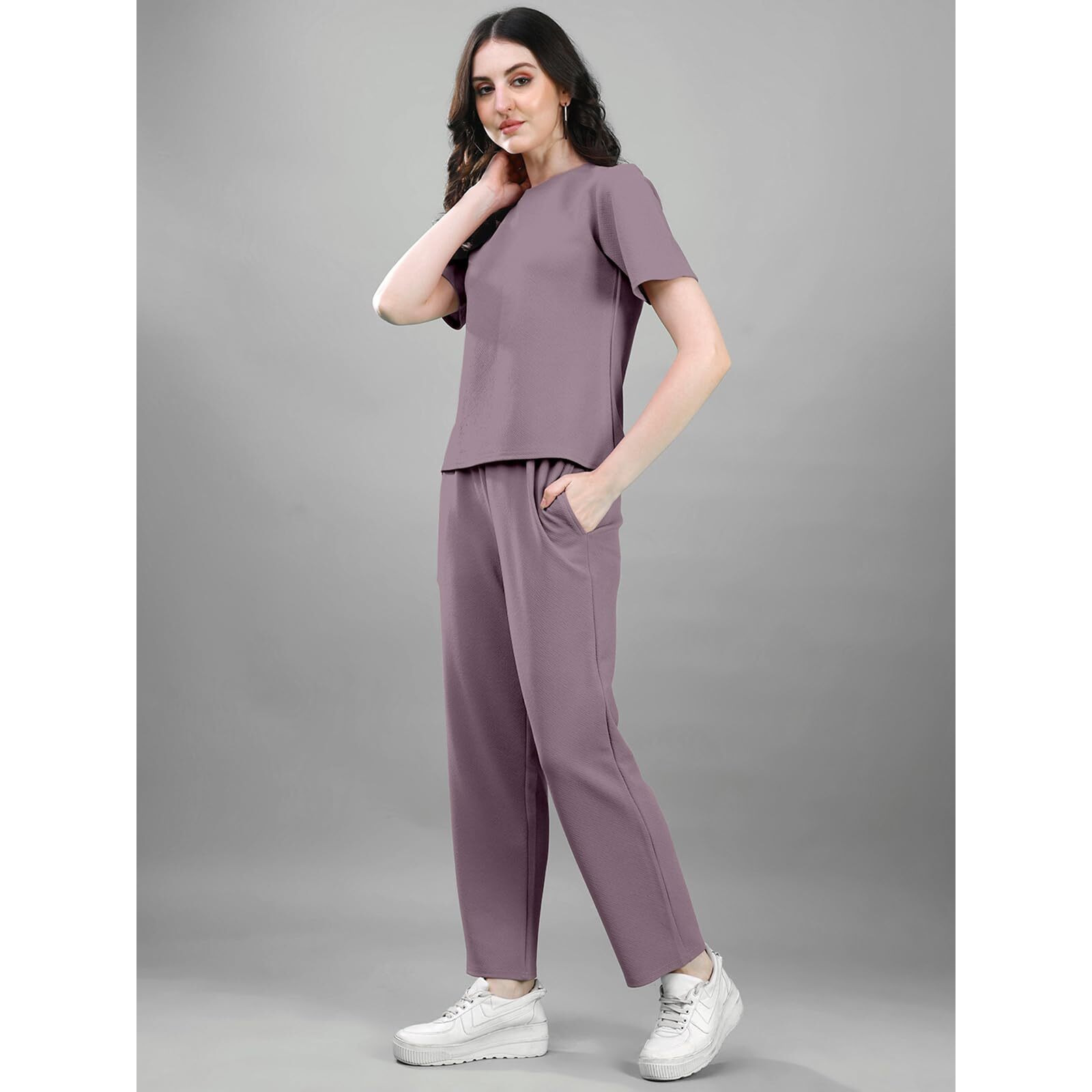 Selvia Co-Ords Set For Women|Lycra Top & Trouser Set|Casual Co-Ords Set For Women|Solid Two Piece Co-Ord Set|Sports Wear Co-Ords Set(707Ctk11665N-Xl_Mauve)