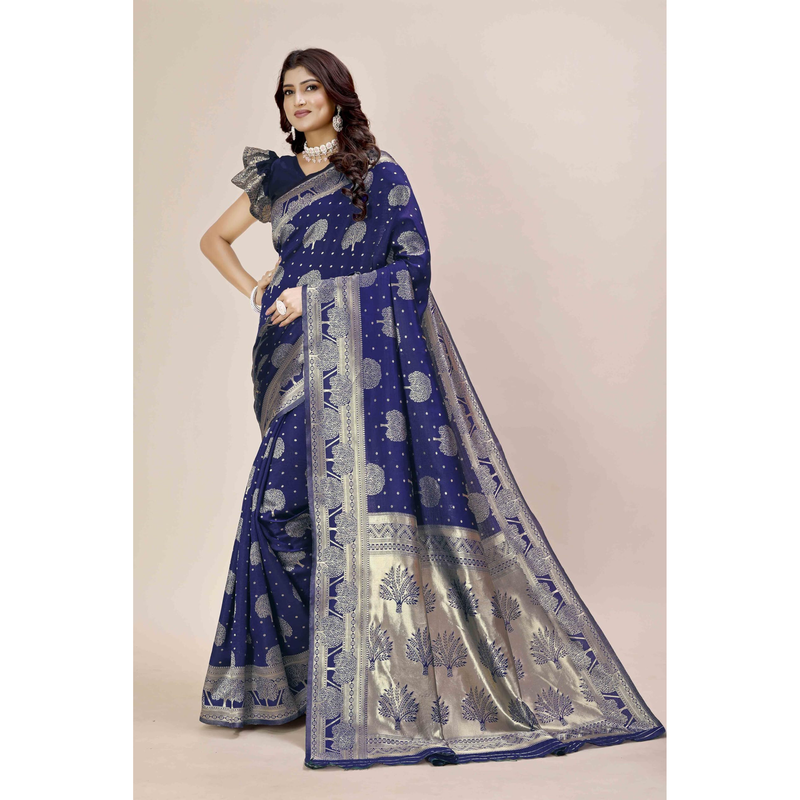 Shasmi Women's Banarasi Saree Pure Kanjivaram Silk Saree Soft New Ladies 2025 Design Wear Pattu Sarees Latest Party Sari Collections With Blouse Piece For Wedding Sadi (Pari-217 Navy Blue)