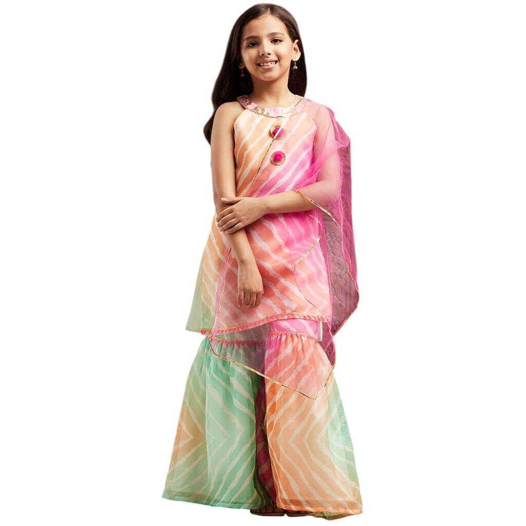 Pspeaches Girl's Silk Blend Shrara Set (Sha-Kotaleheriya-3-4Y_Multi