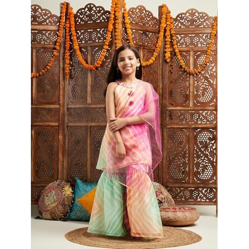 Pspeaches Girl's Silk Blend Shrara Set (Sha-Kotaleheriya-3-4Y_Multi