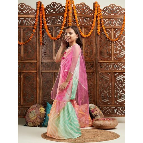 Pspeaches Girl's Silk Blend Shrara Set (Sha-Kotaleheriya-3-4Y_Multi