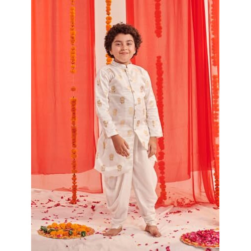 Pspeaches Boys Floral Printed Regular Kurta With Dhoti Pants (7-8Years)