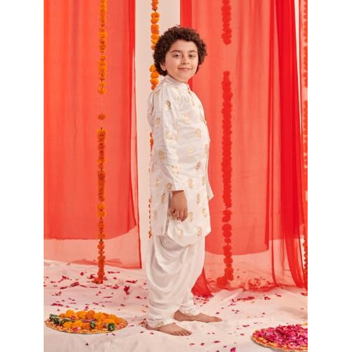 Pspeaches Boys Floral Printed Regular Kurta With Dhoti Pants (7-8Years)