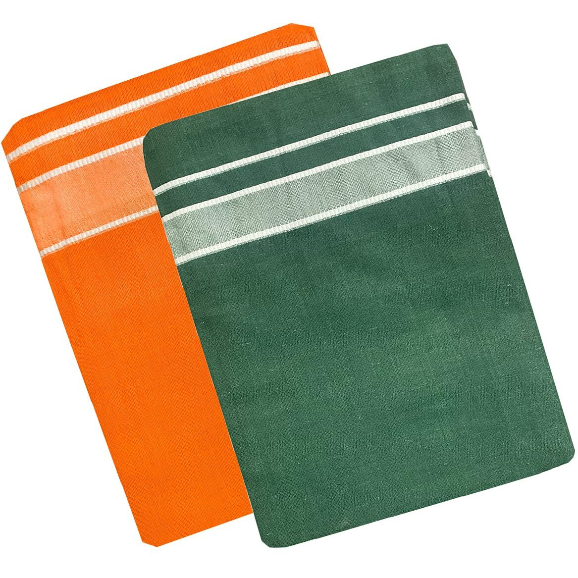 Prakasam Cotton Men's Kerala Style Premam Single (1.28X2.00 Mtrs) Colour (Pack Of 2) (Orange-Olive Green) Dhoti