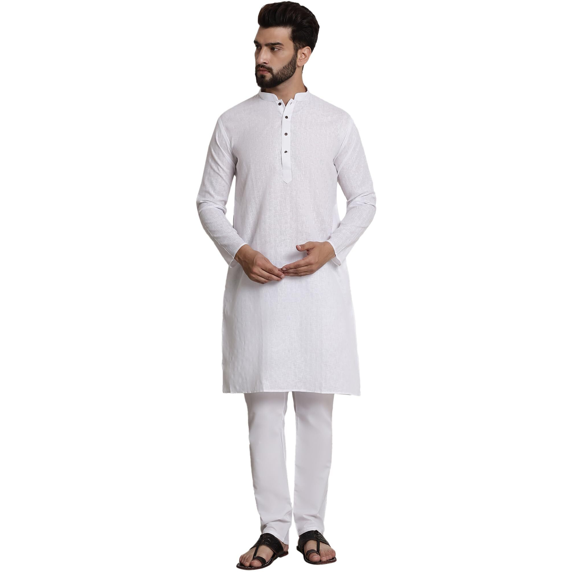 Sojanya (Since 1958 Men's Cotton Blend White Checked Kurta And White Churidar Pyjama Set