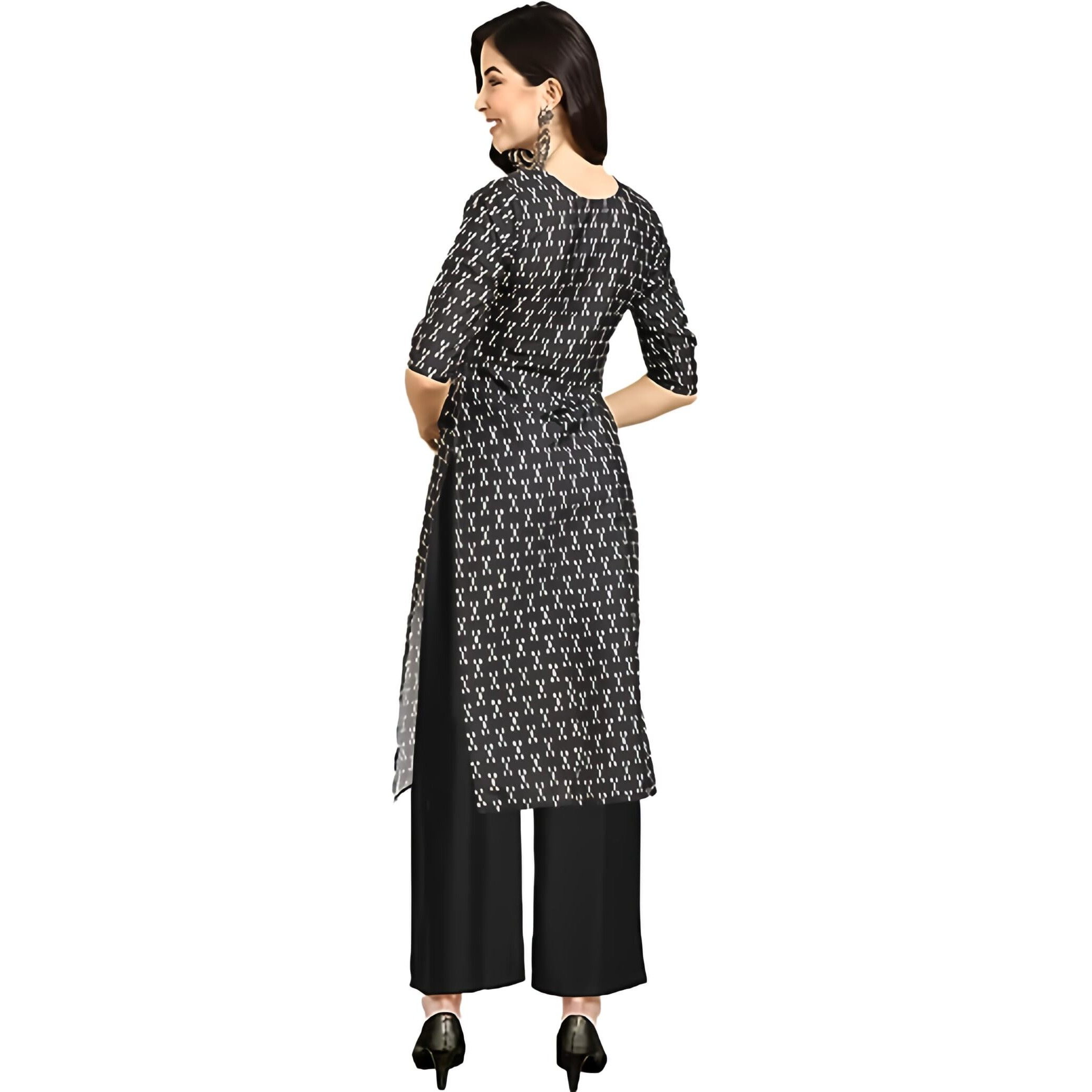 Patlani Women's Cotton Blend Printed Straight Kurta Black-Zigzeg-S