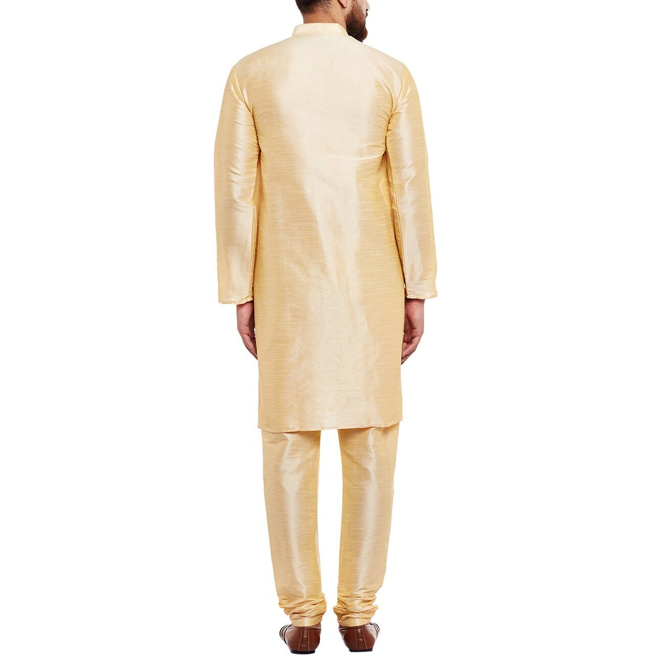 Sojanya (Since 1958 Men's Golden Dupion Silk Classic Solid Only Long Kurta