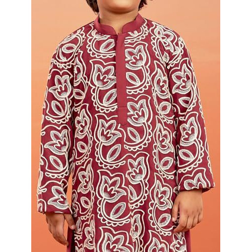 Vastramay Boys' Maroon Kurta And Pyjama Set - Georgette Embroidered Kurta And Patiala Set For Men.