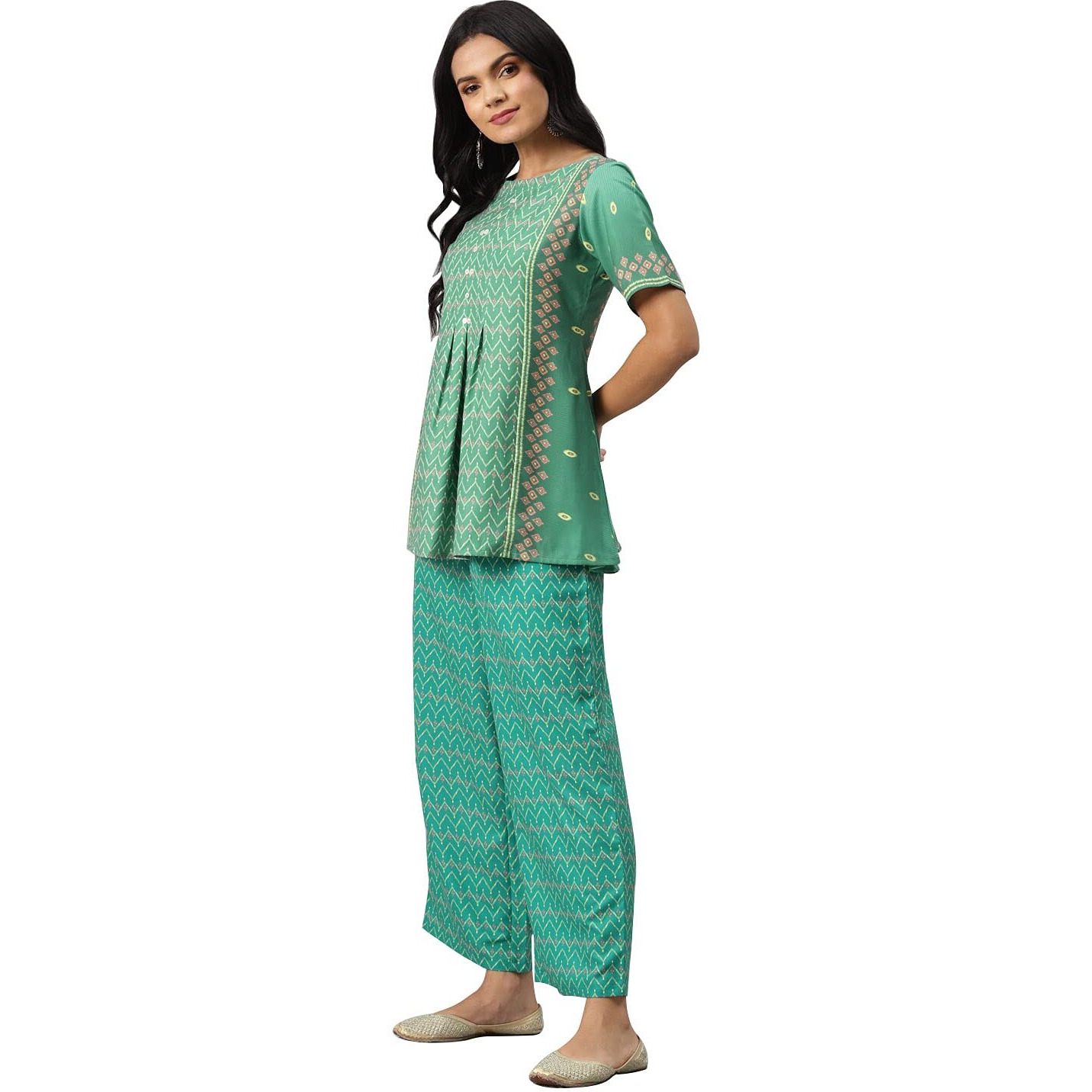 Ziyaa Women's Rayon Regular Kurta (Zikury3438-L_Green_L)