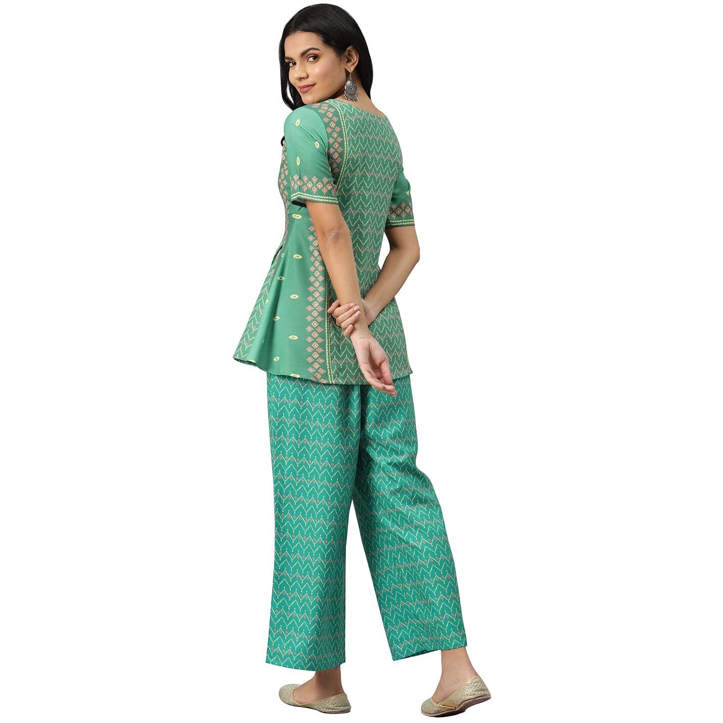 Ziyaa Women's Rayon Regular Kurta (Zikury3438-L_Green_L)