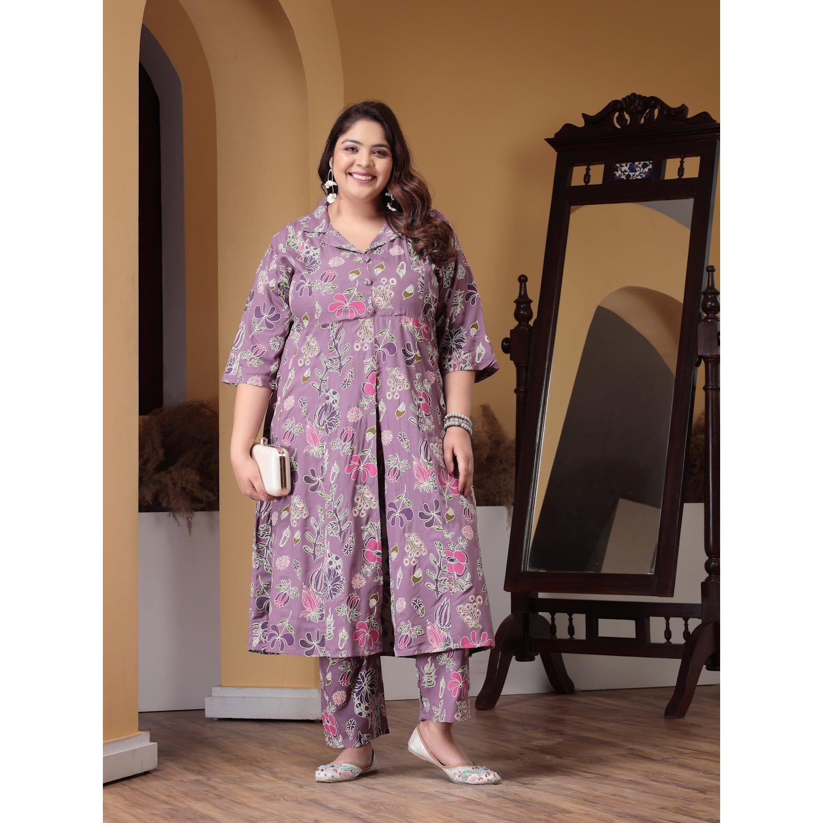 Stylum Women Floral Printed Rayon Kurta Pant Set (Csnainapurple46_Mauve, 3Xl)