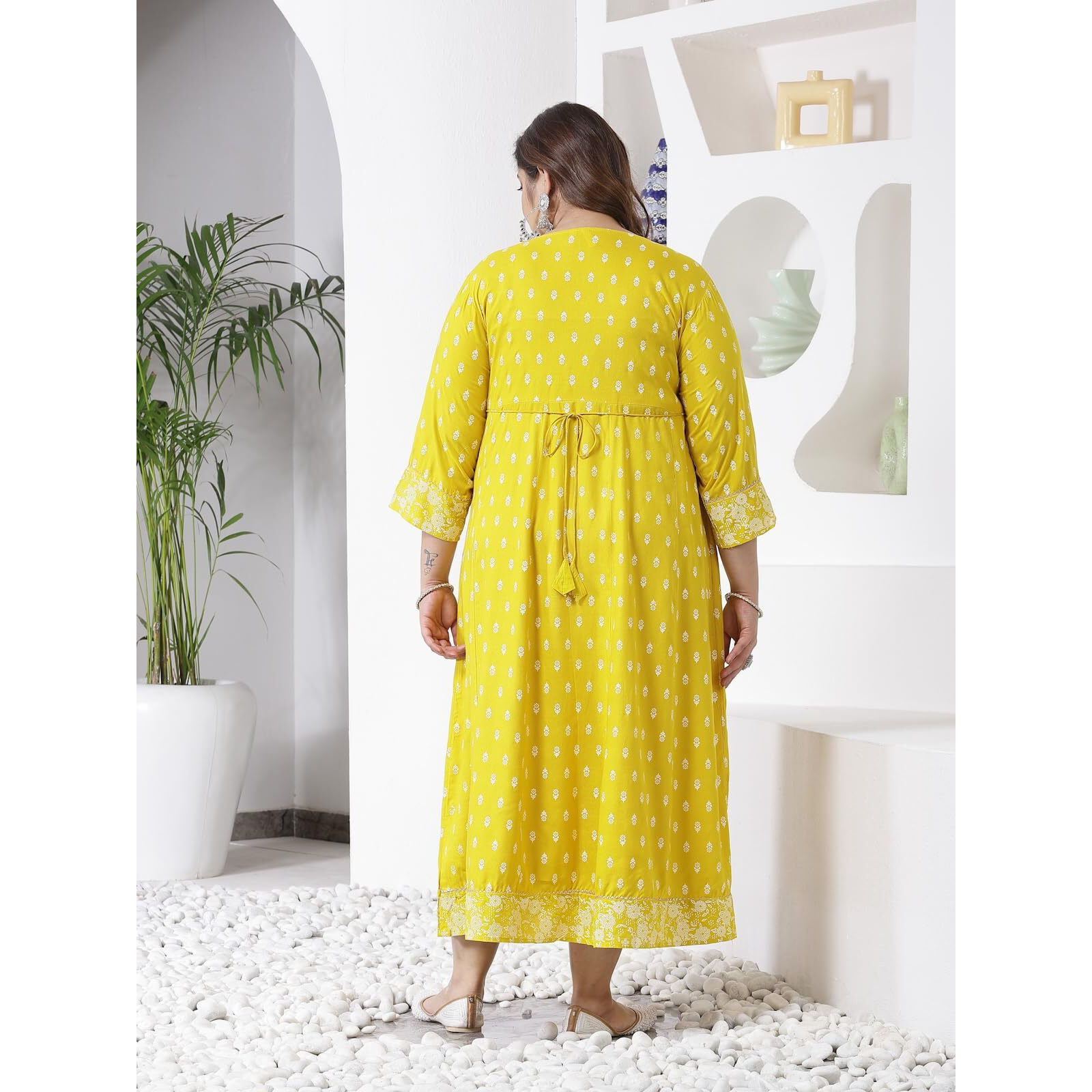Stylum Plus Size Women Printed & Embroidered Rayon Anarkali Kurta (Mustrddionplus50_Mustard, 5Xl)