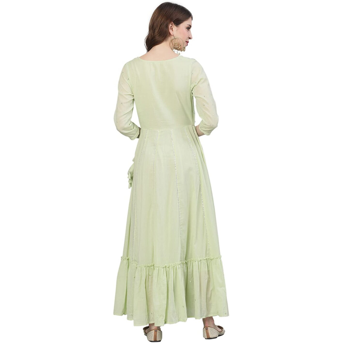 Ishin Women's Cotton Anarkali Embroidered Kurta Kpmmp-10087_S_Pista Green