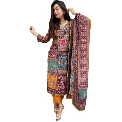 Anni Designer Women's Rayon Viscose Straight Printed Kurta With Pant & Dupatta (Sula Mustard-Vks01_Xxl_Mustard_Xx-Large)