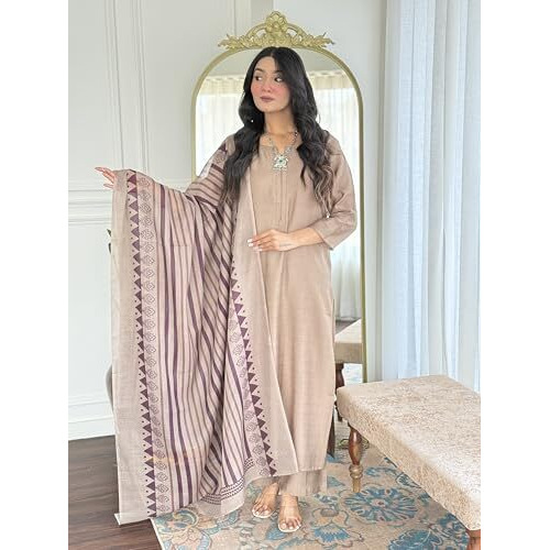 Anni Designer Women's Rayon Viscose Straight Solid Kurta With Pant & Dupatta (Tarnish Chiku-Vks01_Xl_Beige_X-Large)