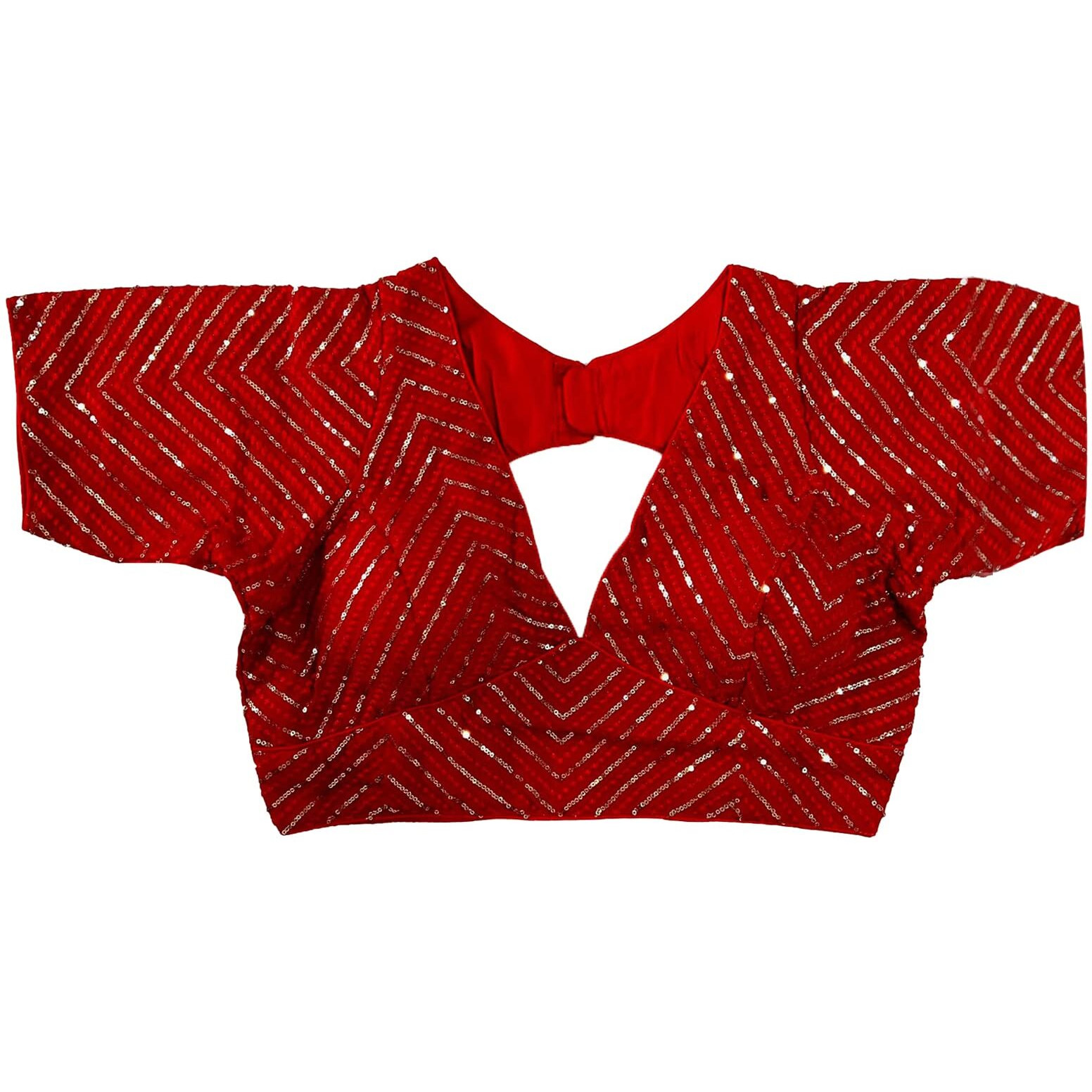 Vihu Fashion Womens Fancy Readymade Half Sleeve Sequins Saree Blouse(Sequins Butti Red_38)