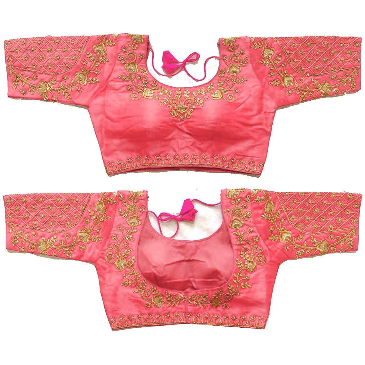 Vihu Fashion Women's Silk Floral Half Sleeve Blouse (Floral Blouse_Gajari_38)