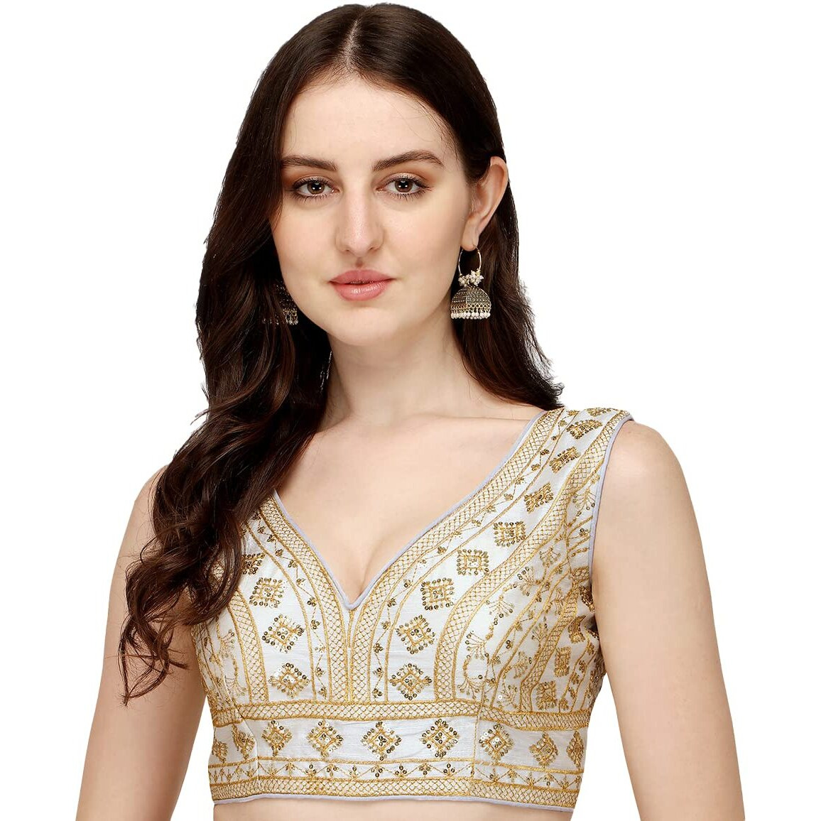 Vihu Fashion Women's Silk Embroidery Sequins Zari Work Readymade Saree Blouse