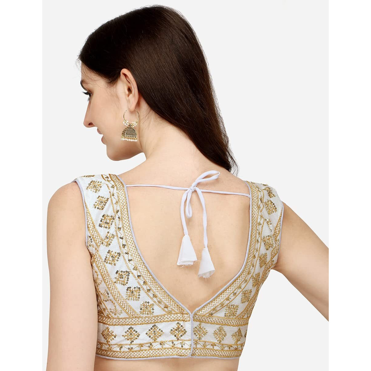 Vihu Fashion Women's Silk Embroidery Sequins Zari Work Readymade Saree Blouse