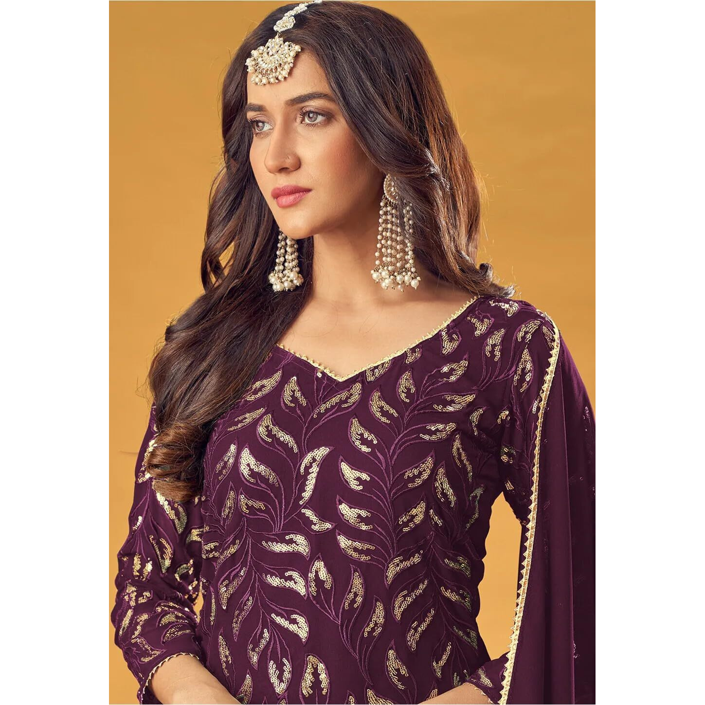 Xomantic Fashion Womens Embroidered Readymade Salwar Suit With Dupatta Set(X-Large, Wine)
