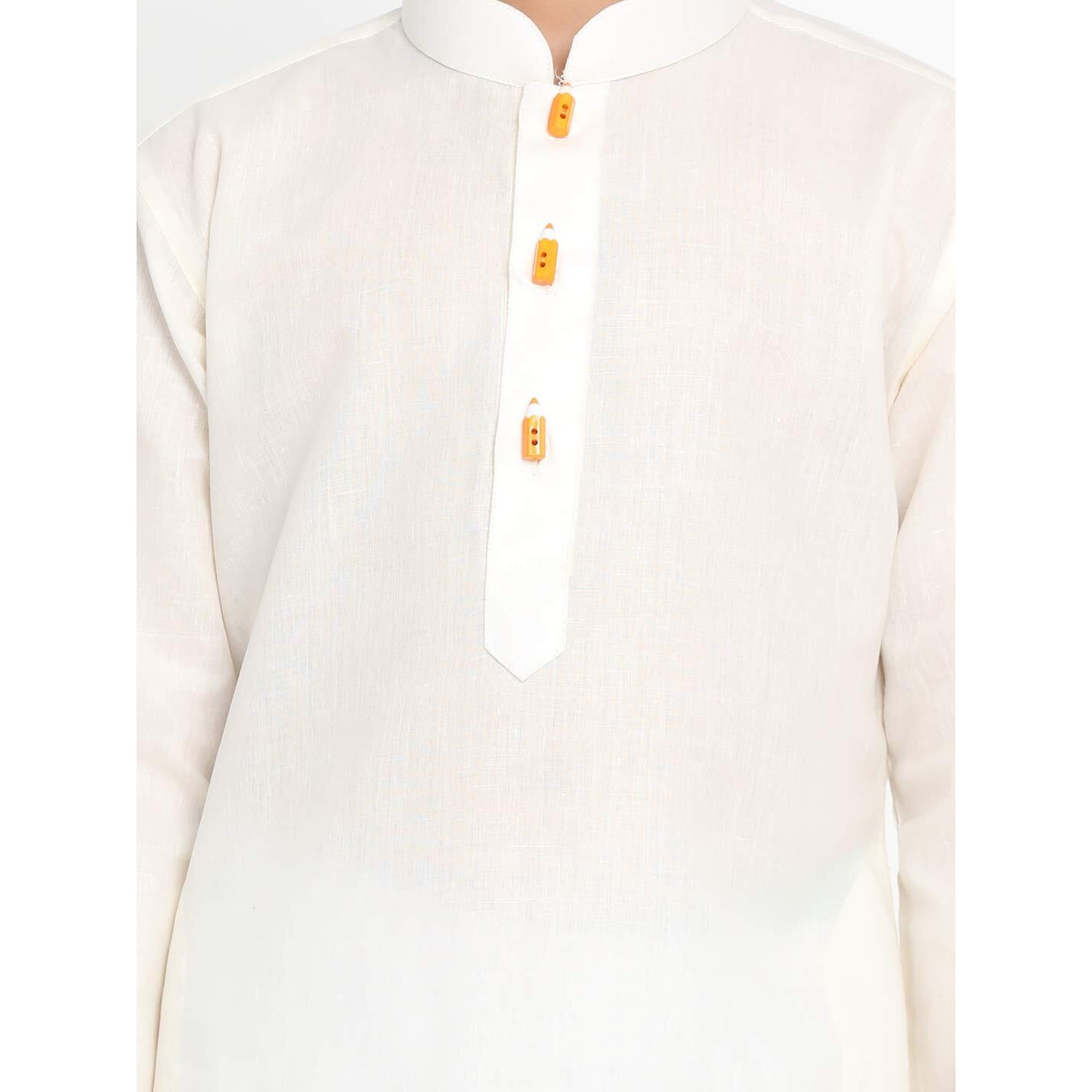 Jbn Creation Boys' Cream Cotton Blend Kurta Pyjama And Cap Set