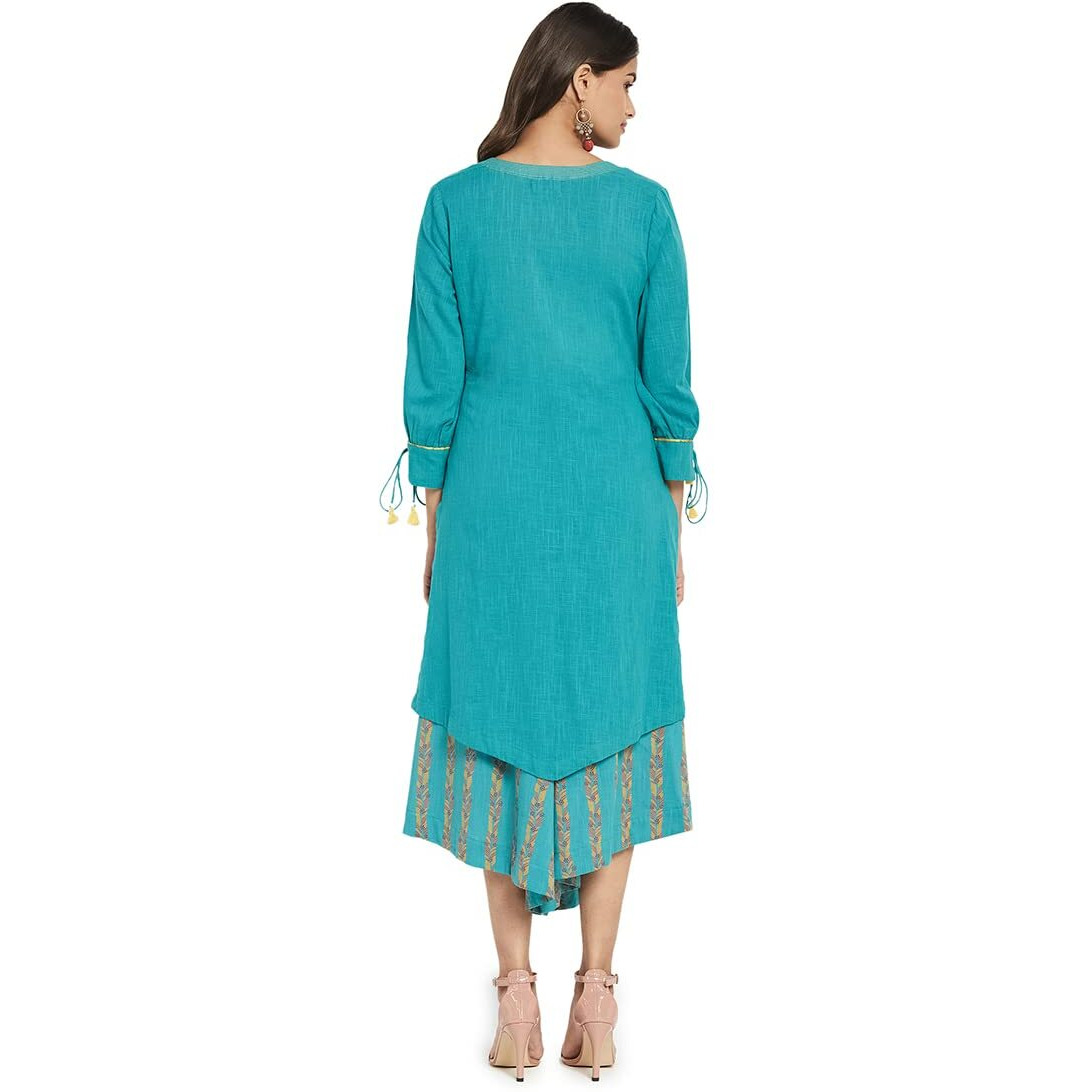 Fabindia Women's Cotton Solids Regular Kurta (210648501_Turquoise